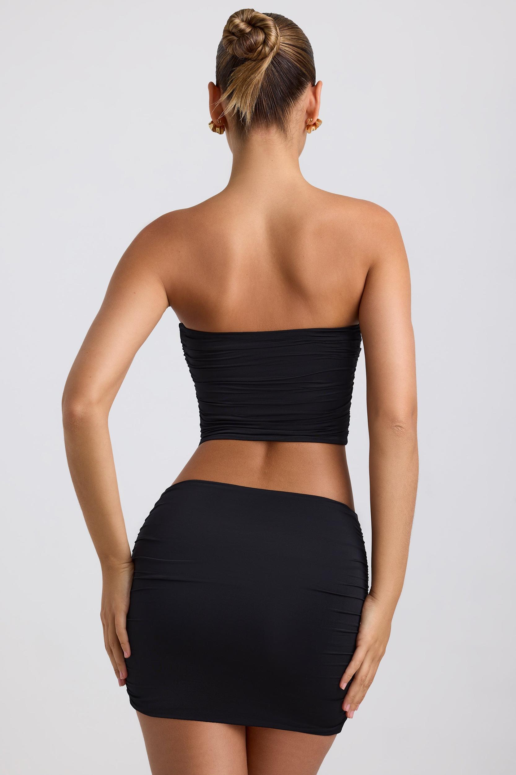 Slinky Jersey Ruched Hardware Detail Strapless Top in Black Product Image