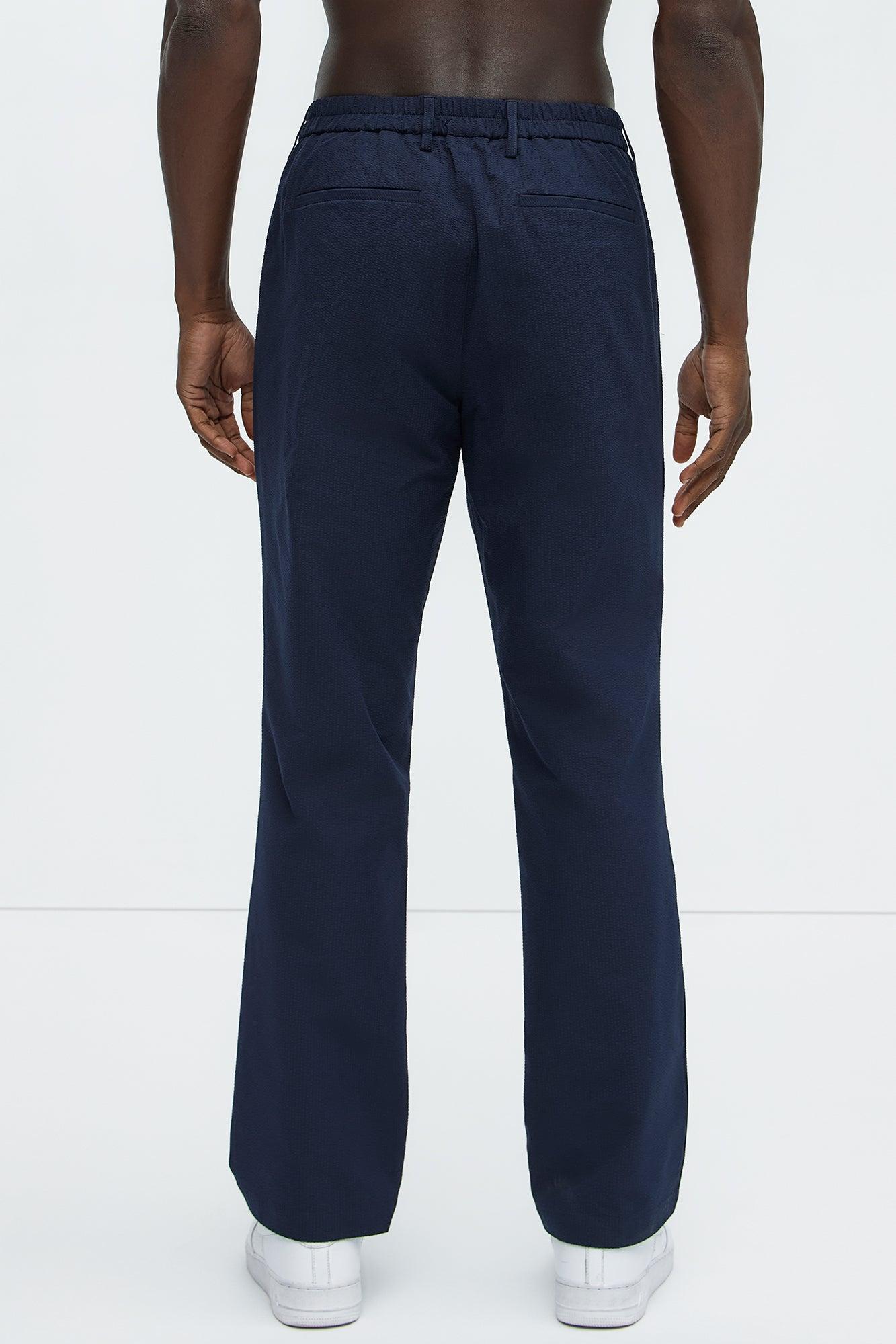 Seersucker Pleated Pants - Navy Product Image