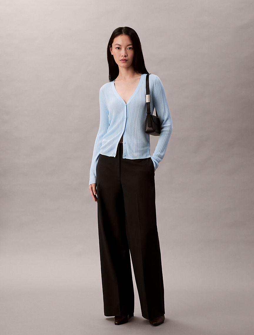 Smooth Cotton Variegated Rib Sweater Cardigan Product Image