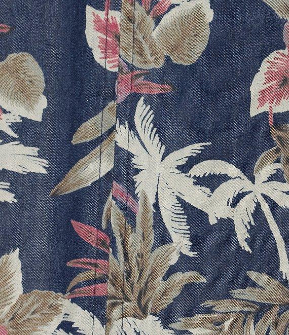 Intro Plus Size Lyocell Slub Dark Wash Pal Print Point Collar Long Roll-Tab Sleeve Shirt Product Image