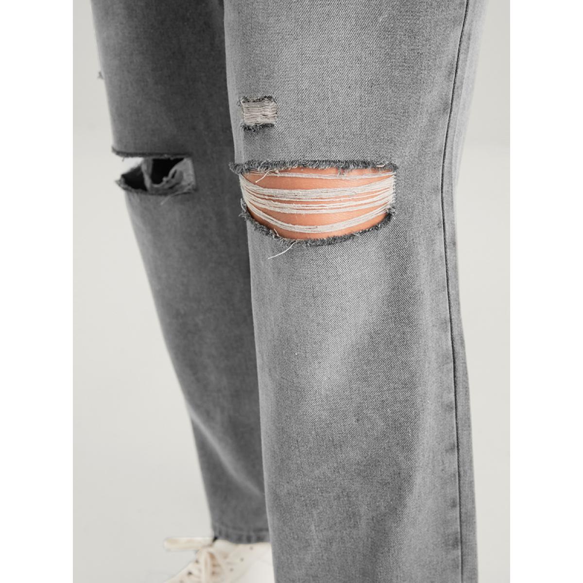 Plus Size Boyfriend Wide Leg Non Stretchy High Rise Medium Wash Jeans Women LightGray Casual Plain No stretch Pocket Jeans BloomChic 24/3X Product Image