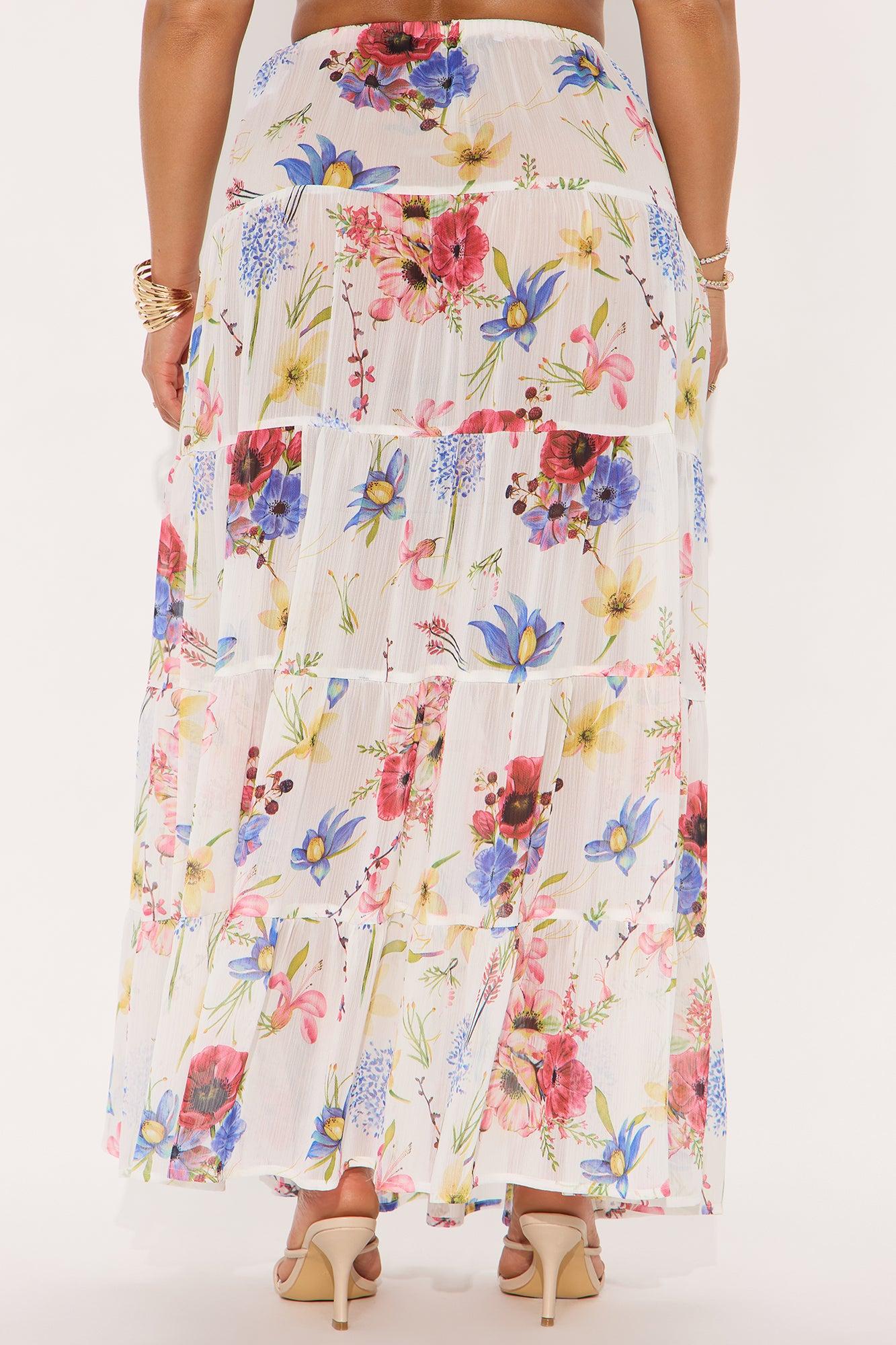 Florence Sheer Tiered Floral Maxi Skirt - White/combo Female Product Image