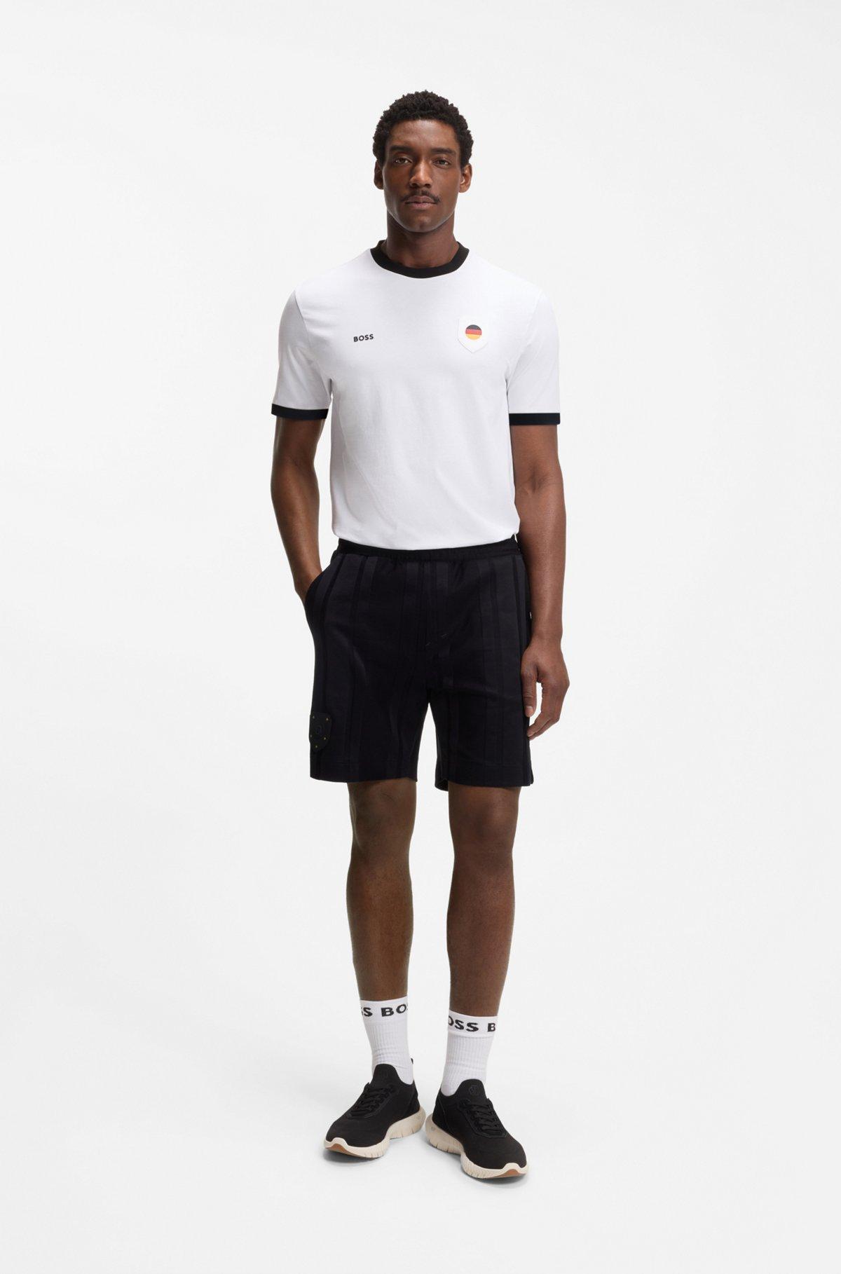 Stretch-cotton T-shirt with country flag and logo Product Image