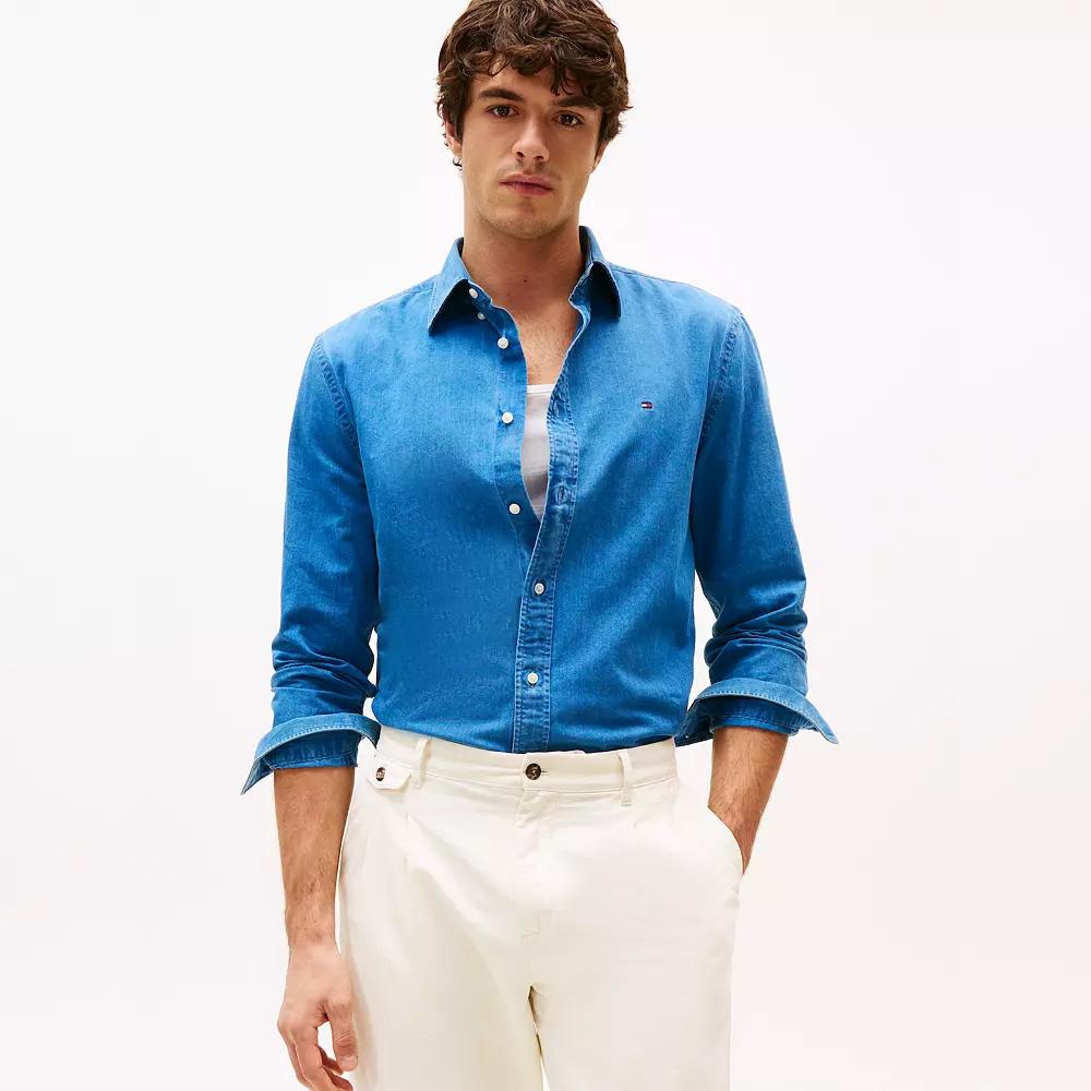 Men's Tommy Hilfiger Long Sleeve Chambray Button Down Shirt,  Product Image