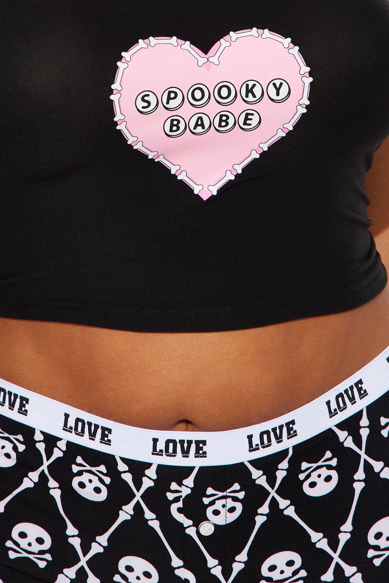 Spooky Babe Halloween PJ Short Set - Black/Pink Female Product Image