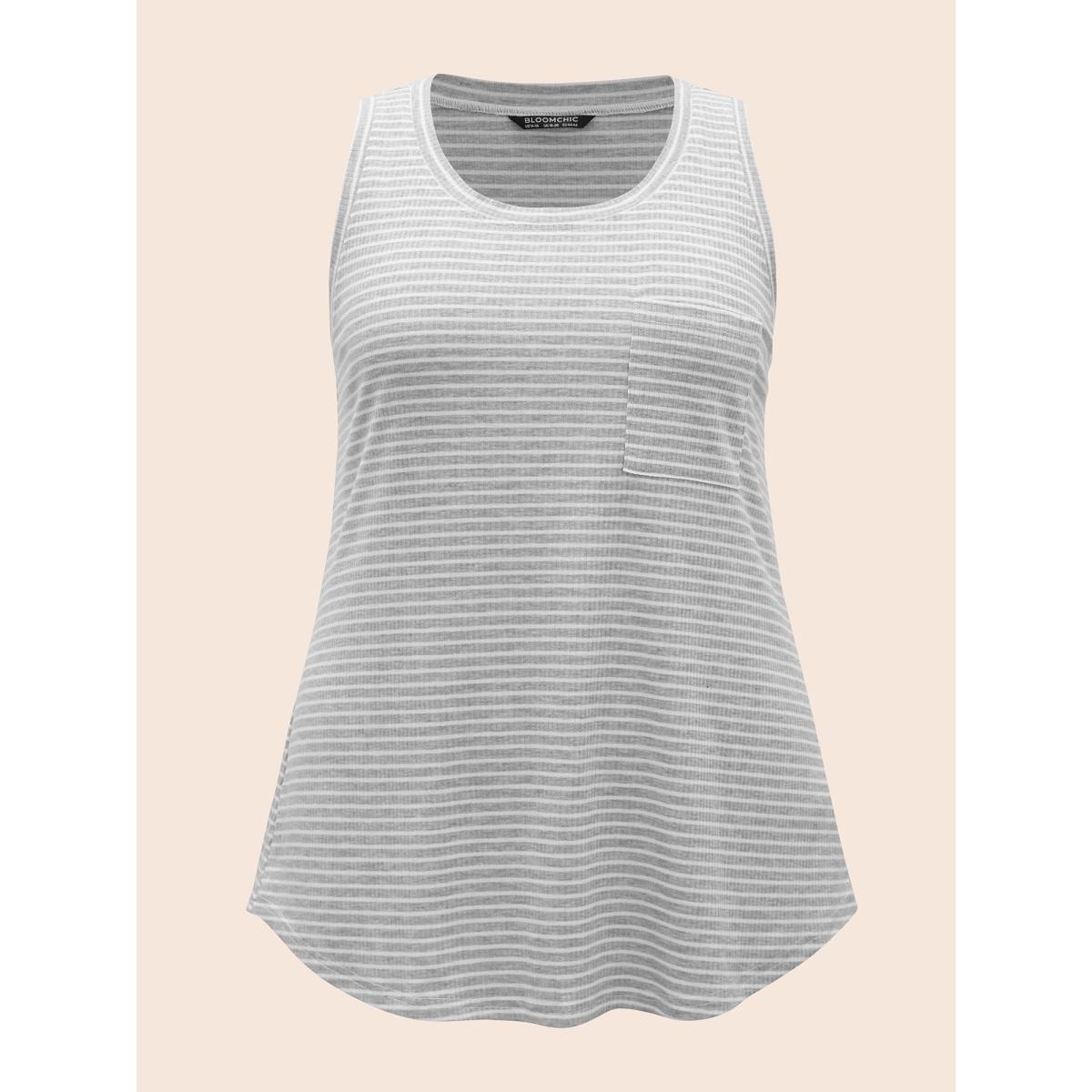 Plus Size Striped Pocket Arc Hem Tank Top Women Silver Casual Everyday Tank Tops Camis BloomChic 10/M Product Image
