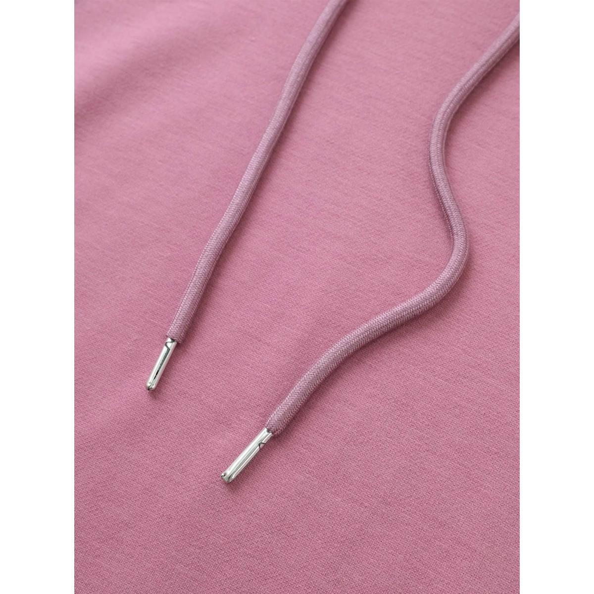 Plus Size Solid Shirred Flounces Hooded Sweatshirt Women DustyPink Casual Plain Hooded Everyday Sweatshirts BloomChic 30/6X Product Image