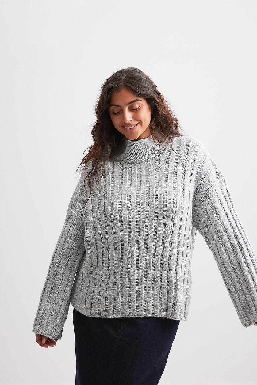 Turtle Neck Knitted Wide Rib Sweater Product Image