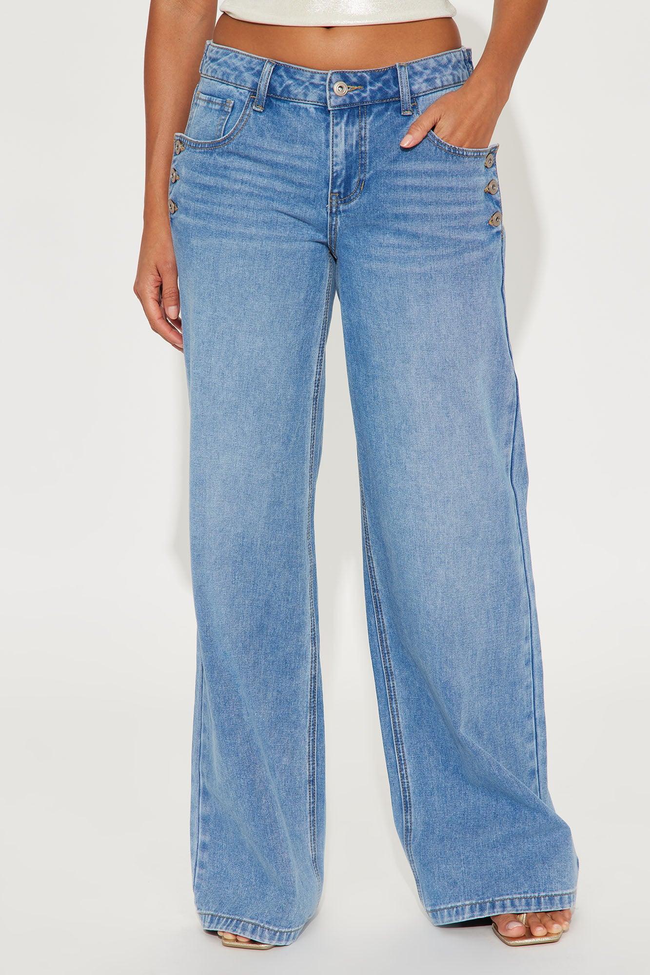 Dania Non Stretch Waistband Tab Wide Leg Jeans - Medium Wash Product Image