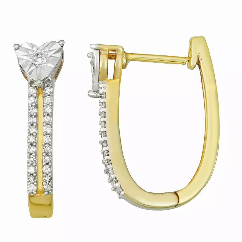 10k Gold Over Sterling Silver 1/5 Carat T.W. Diamond Heart Earrings, Women's, Gold Tone Product Image