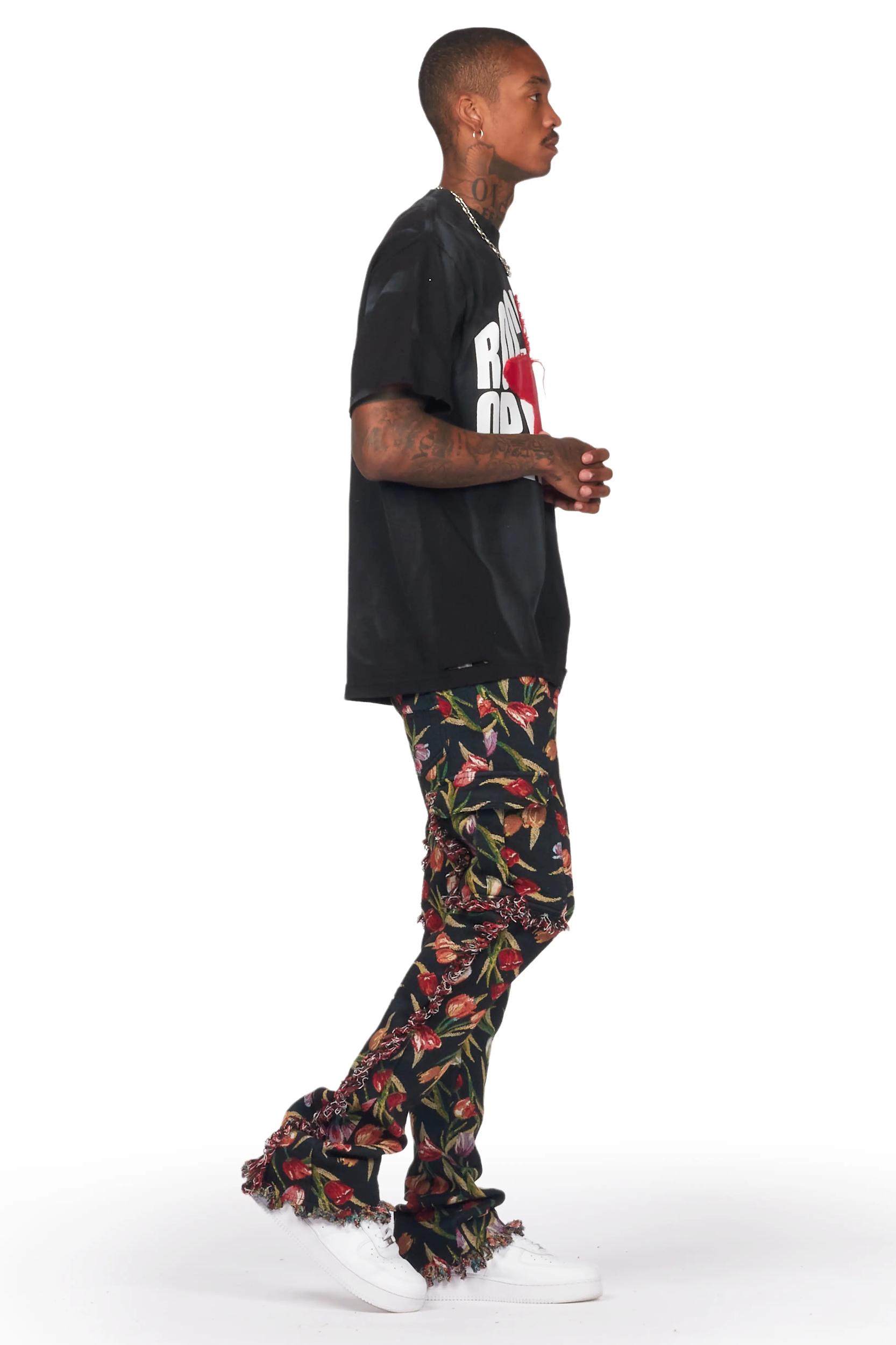 Ayami Black Slim Tapestry Flare Jean Male Product Image