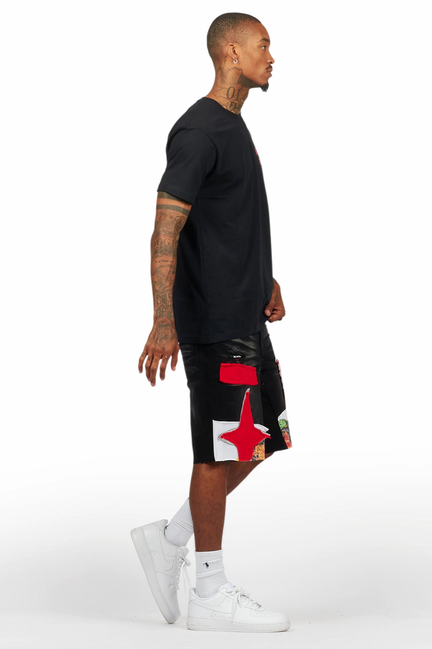 Brett Black T-Shirt/Denim Short Set Male Product Image