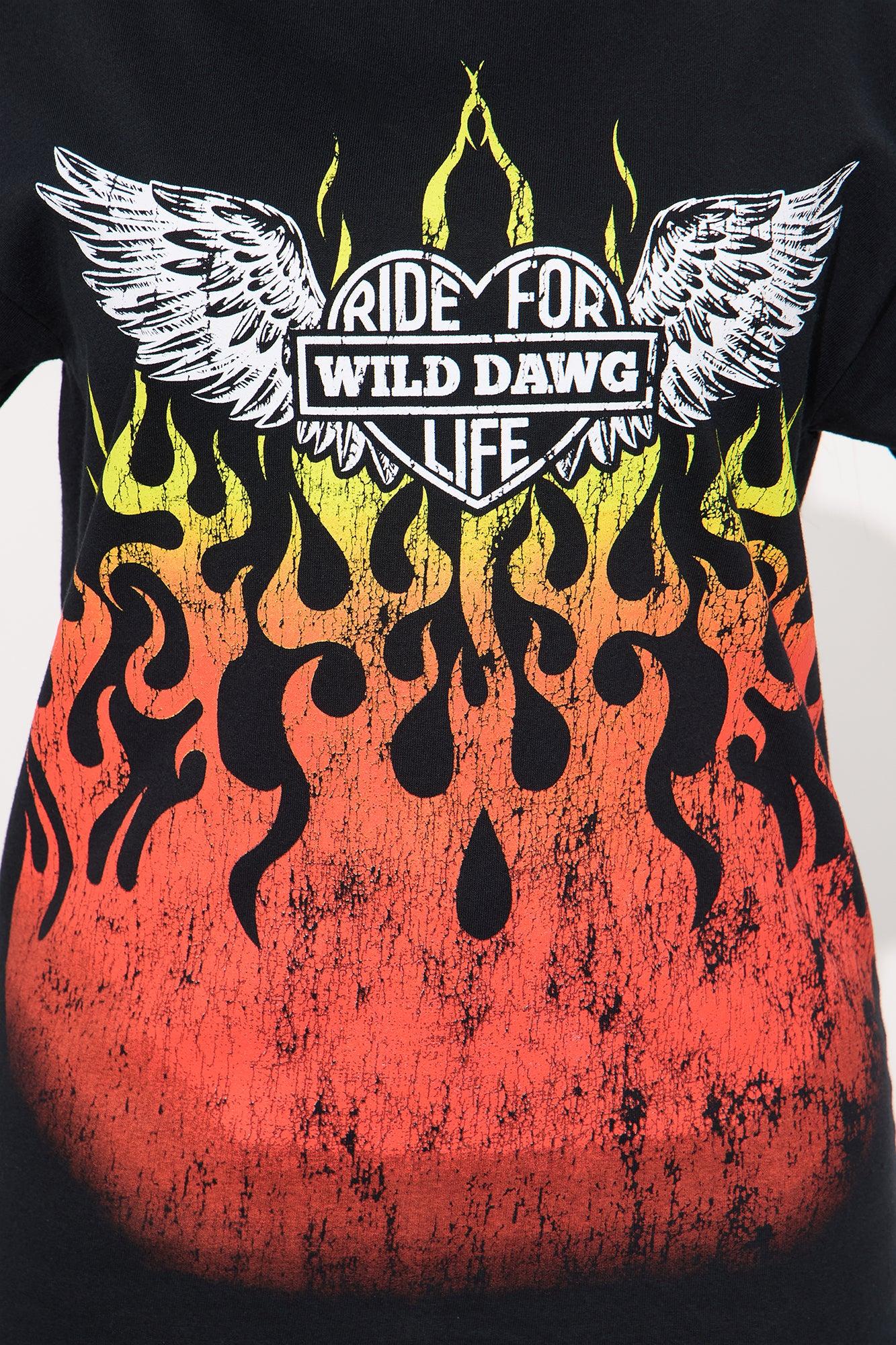 Flames Angel Wings Oversized Tee - Black Female Product Image