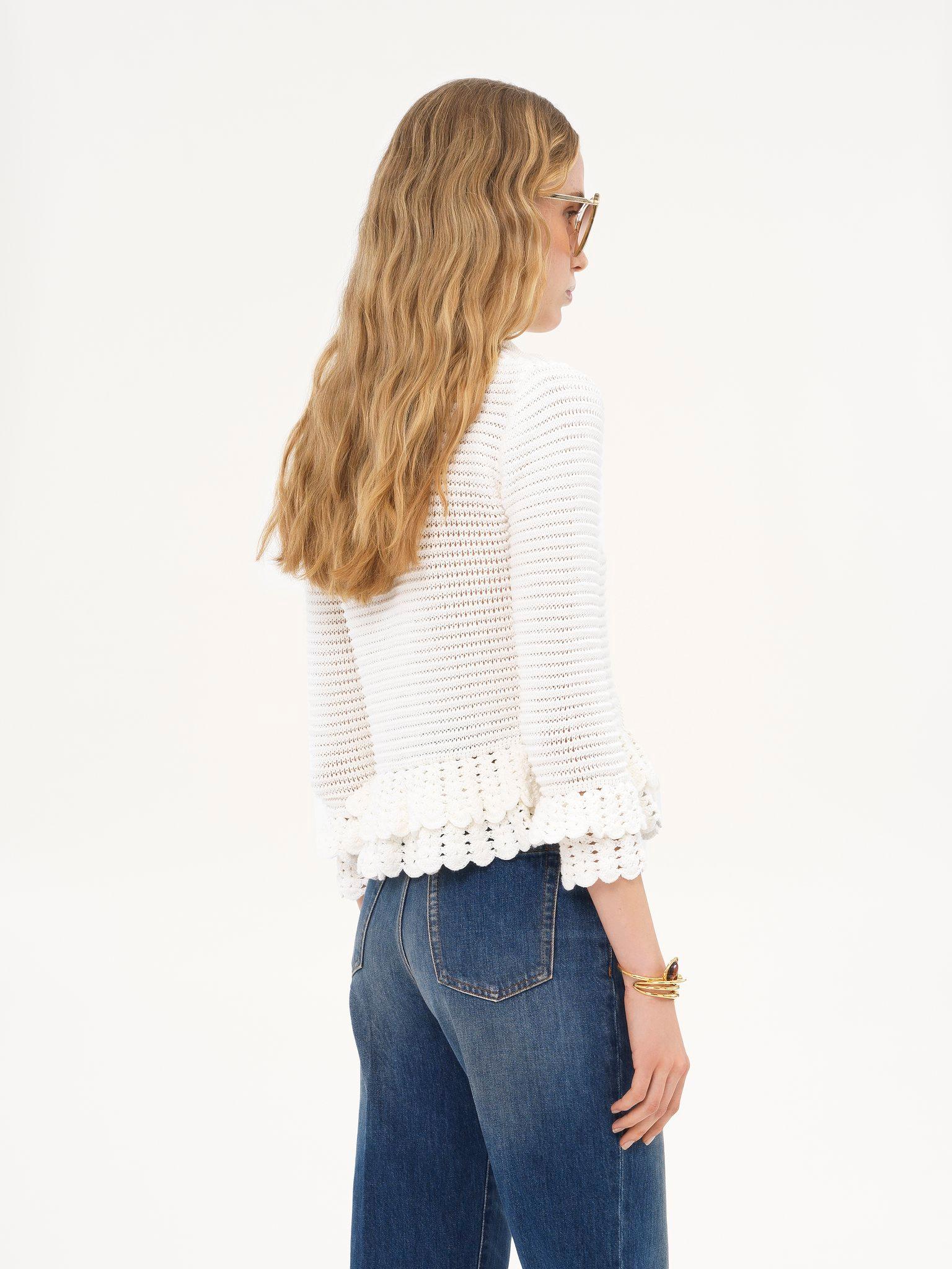 Fitted ruffled cardigan in crochet knit Product Image