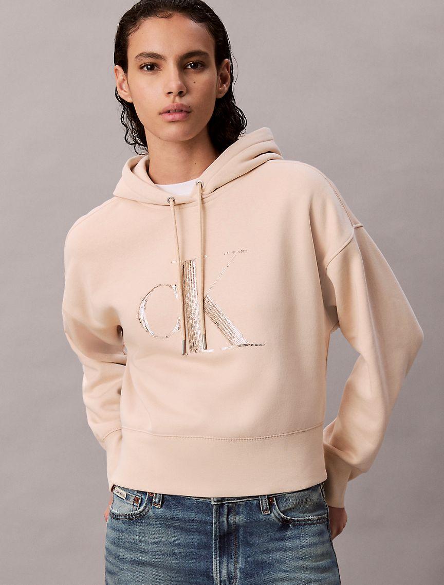 Fleece Sequin Monogram Relaxed Hoodie Product Image