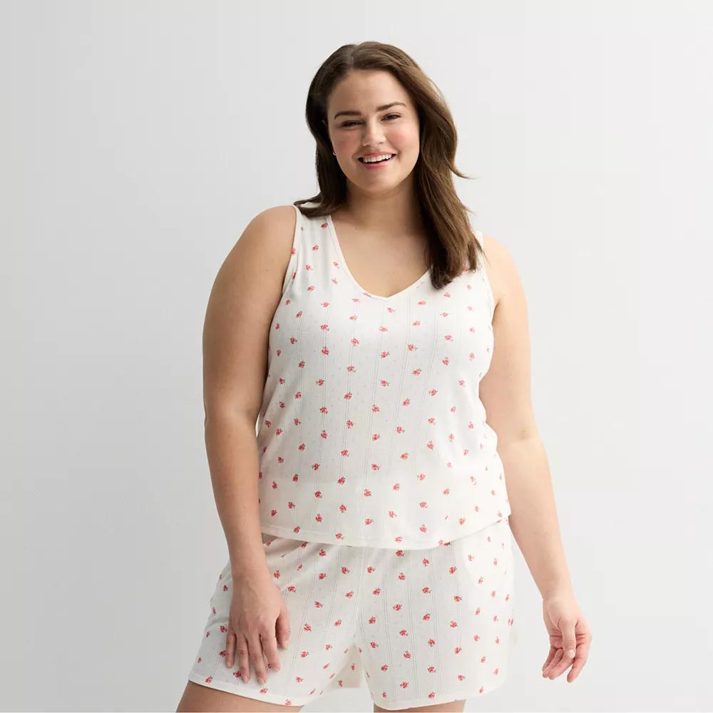 Plus Size Sonoma Goods For Life® Pointelle Sleep Tank, Women's, Size: 2XL, Ivory Floral Product Image