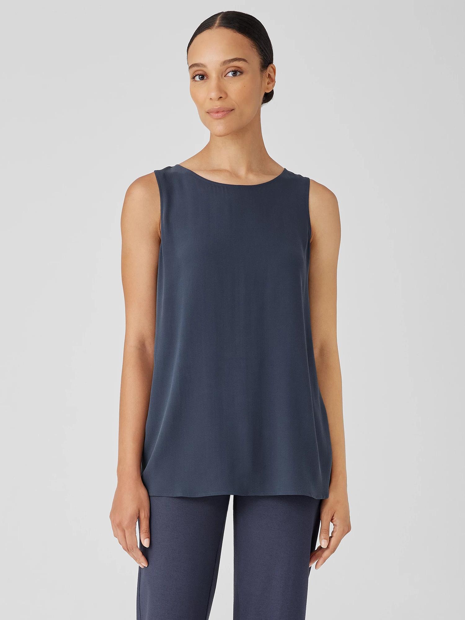Silk Georgette Crepe Ballet Neck Tank Product Image