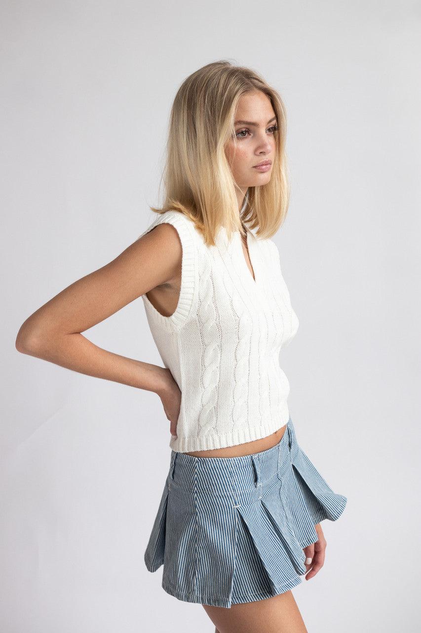 Notch Neck Cable Knit Sweater Vest Product Image