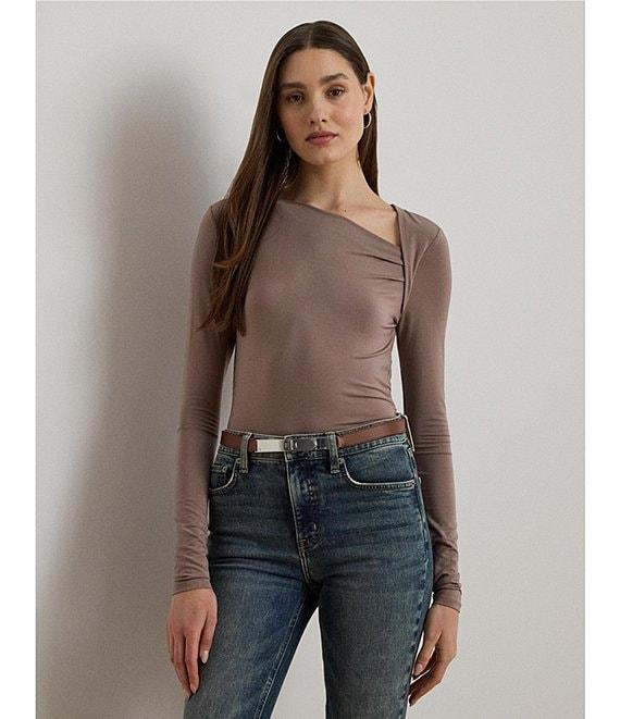 Lauren Ralph Lauren Stretch Jersey Asymmetrical Neck Long Sleeve Top Product Image