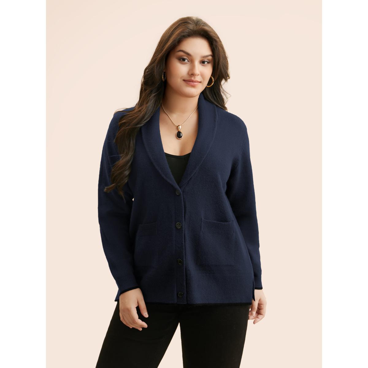 Plus Size Supersoft Essentials Solid Shawl Collar Cardigan Indigo Women Timeless Loose Long Sleeve Elegant Cardigans BloomChic 18-20/2X Product Image