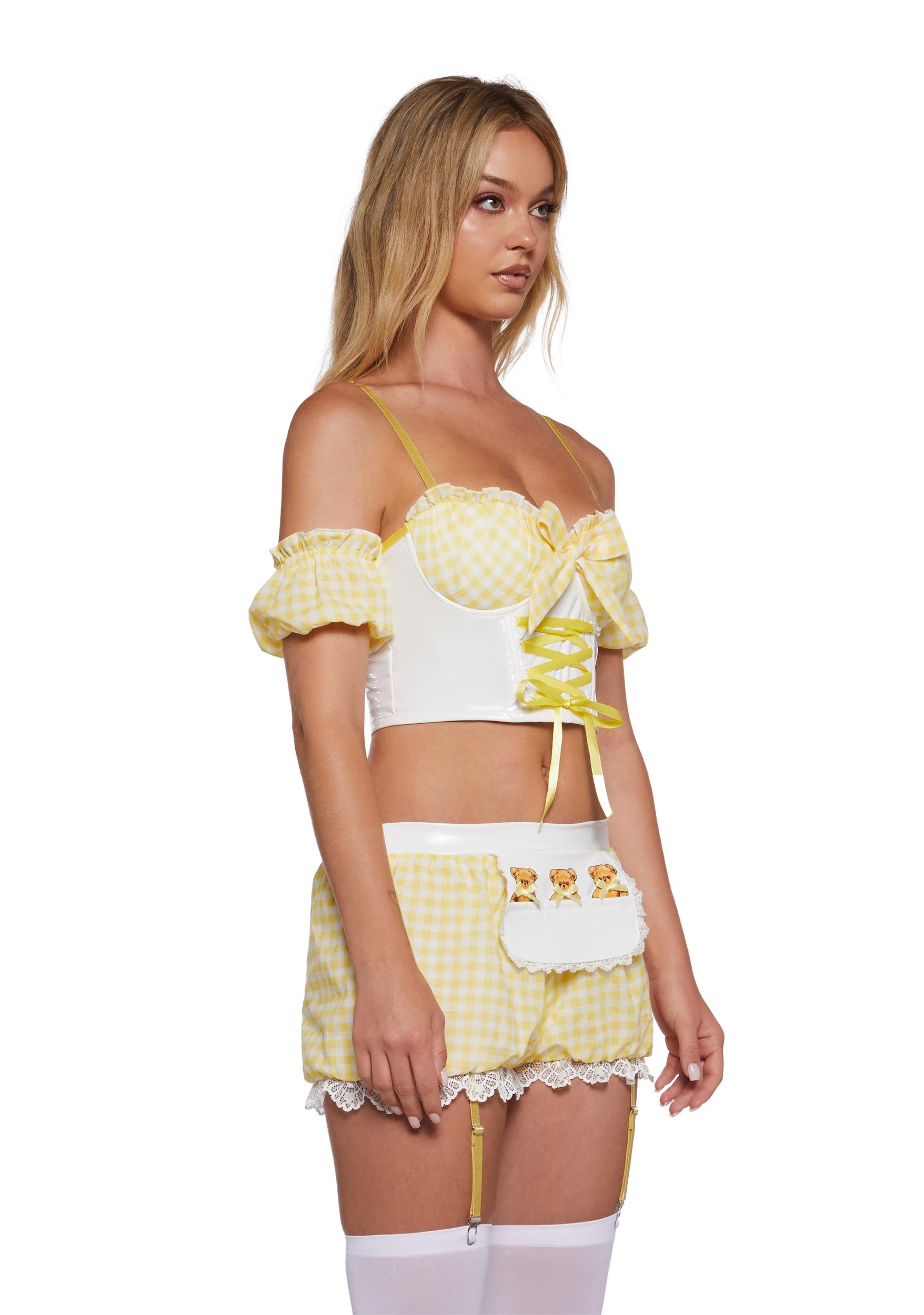 Sexy Womens Halloween Goldilocks And The Three Bears, Storybook Fairytale Lingerie Set - Yellow Product Image