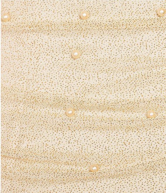 Honey and Rosie Pearl Embellished Glitter Knit Drape Neck Fitted Dress Product Image