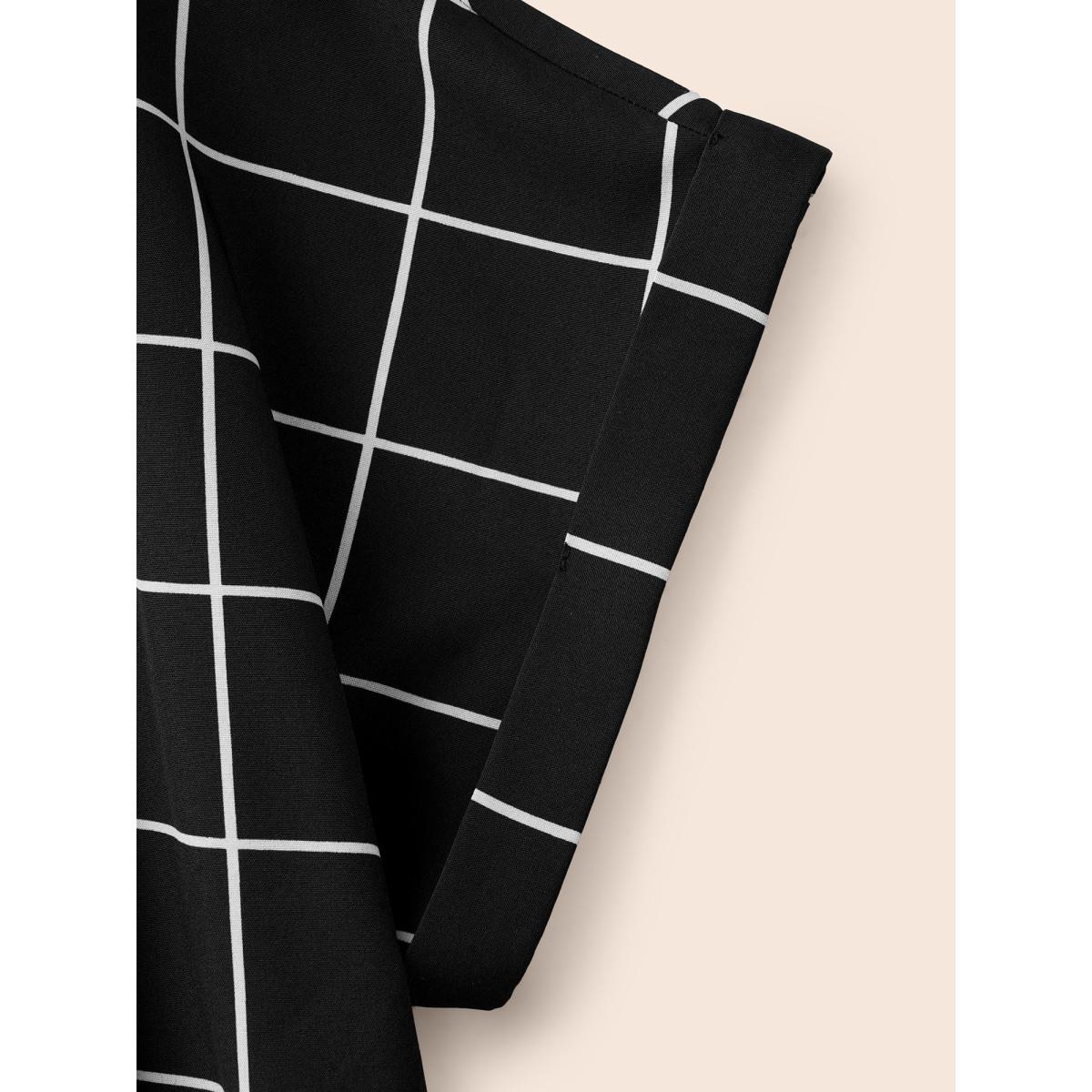 Plus Size Plaid Notched Collar Dolman Sleeve Dress Black Women At the Office Belted Notched collar Short sleeve Curvy BloomChic 28/5X Product Image