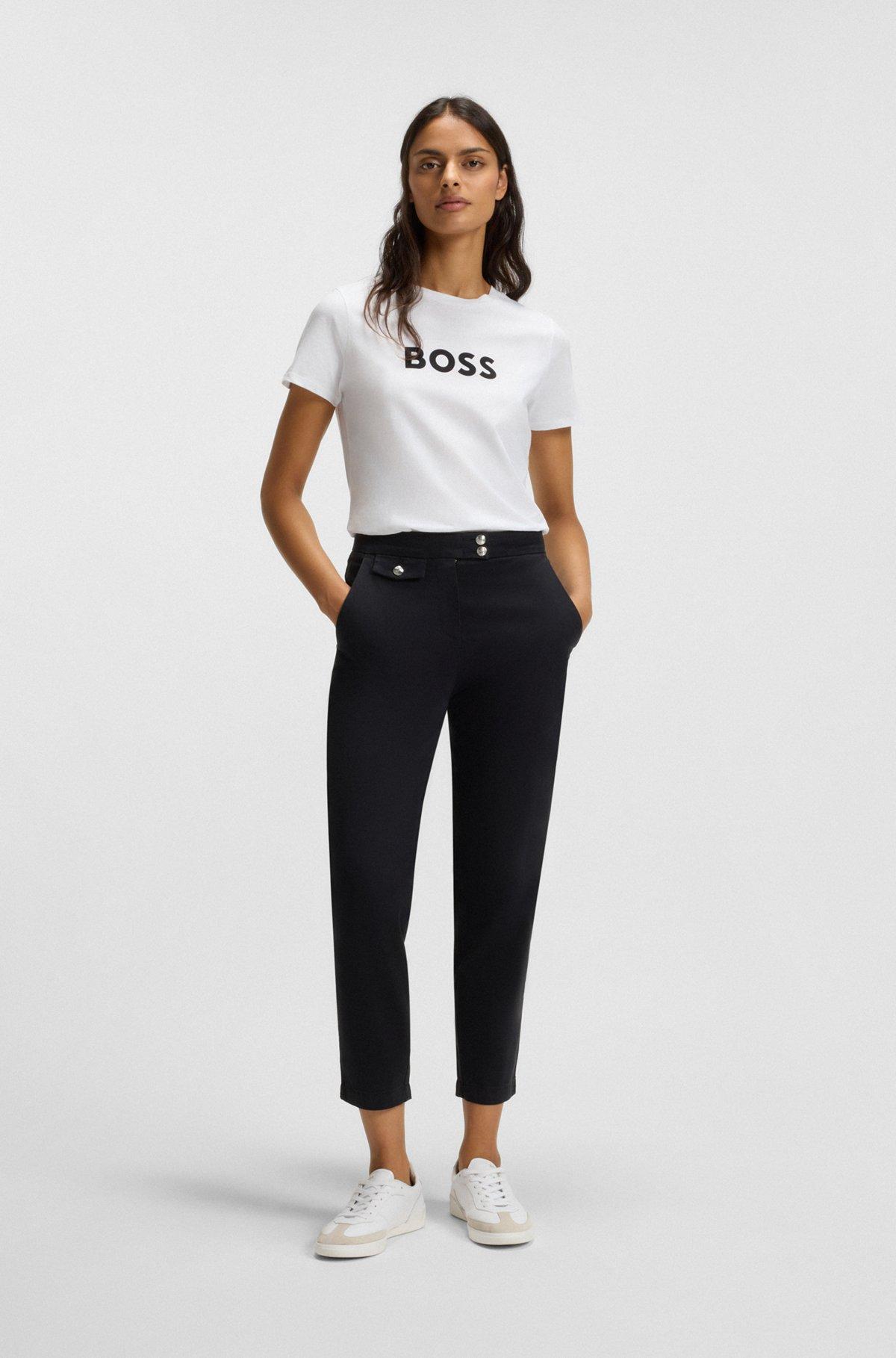 BOSS - Cotton T-shirt with contrast logo stripe - White Product Image