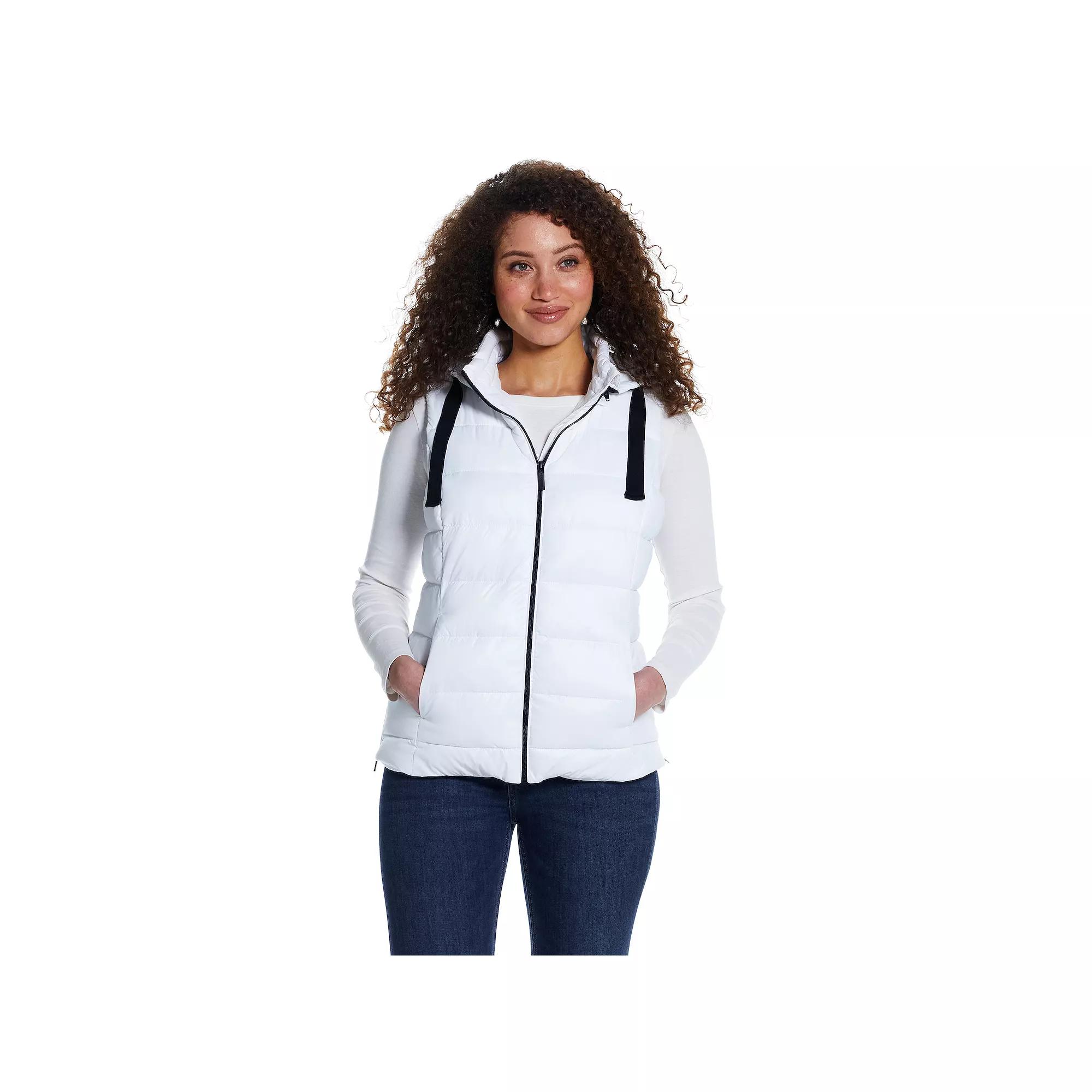 Women's Weathercast Hooded Puffer Vest, Size: XL, White Product Image