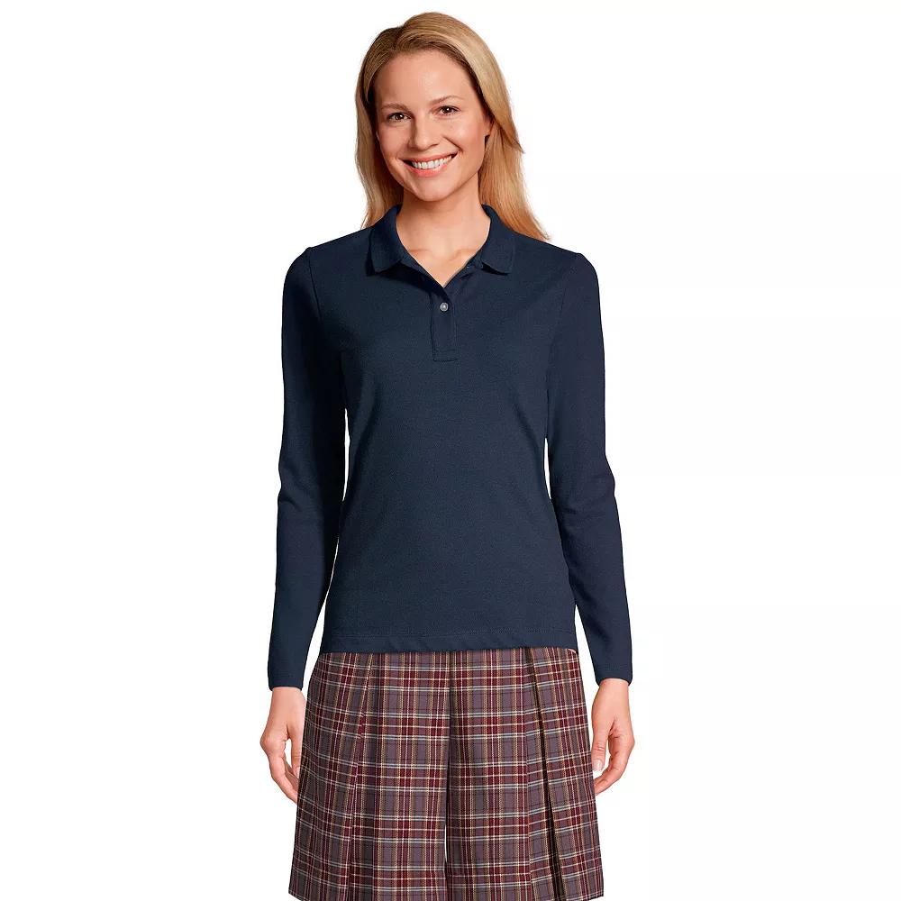 Women's Lands' End School Uniform Long Sleeve Mesh Polo Shirt, Size: Medium, Classic Blue Product Image