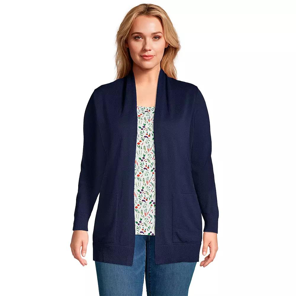 Plus Size Lands' End Draped Open-Front Long Cardigan Sweater, Women's, Size: 2XL, Radiant Blue Product Image