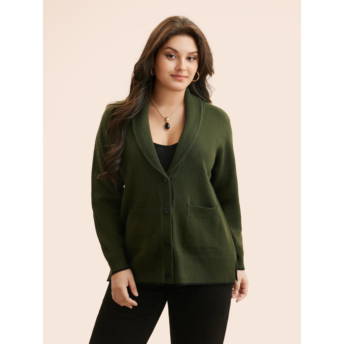Plus Size Supersoft Essentials Solid Shawl Collar Cardigan ArmyGreen Women Timeless Loose Long Sleeve Elegant Cardigans BloomChic 26/4X Product Image