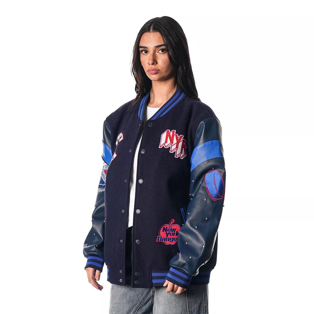 Women's The Wild Collective Blue New York Rangers Full-Snap Varsity Jacket,  Product Image