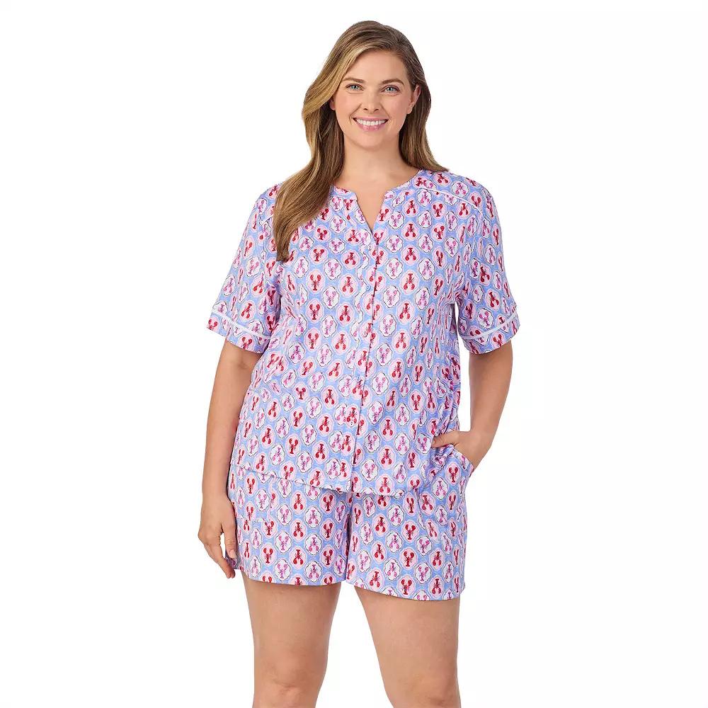 Plus Size Cuddl Duds® Short Sleeve Split Neck Pajama Top & Pajama Shorts Set, Women's, Size: 3XL, Peri Red Product Image