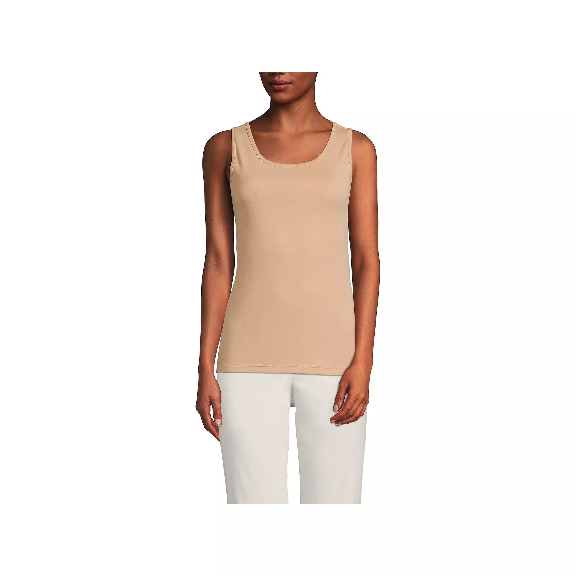 Women's Lands' End Cotton Tank Top, Size: Large Tall, Moss Ivory Stripes Product Image