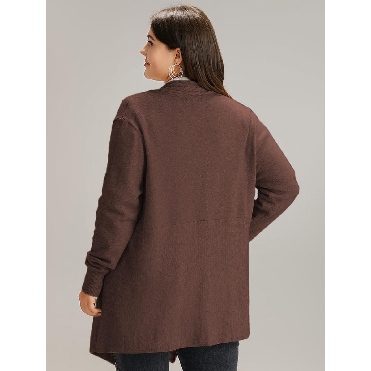 Plus Size Supersoft Essentials Textured Asymmetrical Duffle Button Cardigan DarkBrown Women Casual Loose Long Sleeve Dailywear Cardigans BloomChic 18-20/2X Product Image
