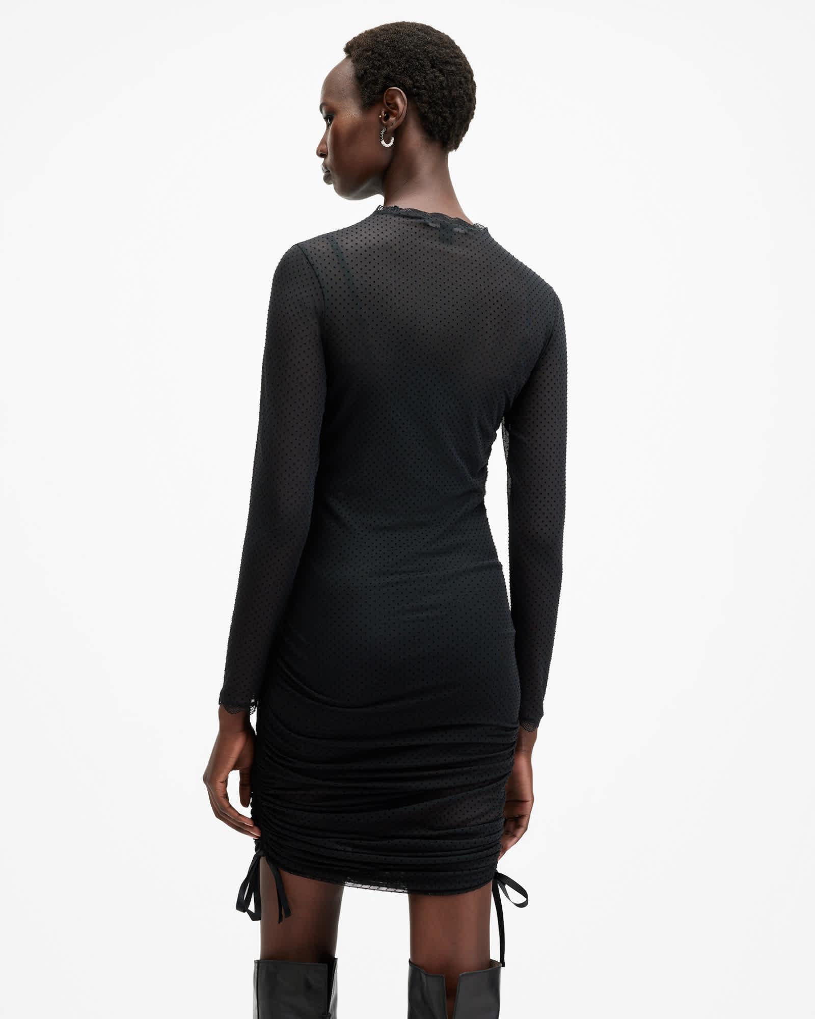 Adara Polka Dot Tulle Mini Dress Black | ALLSAINTS US Product Image