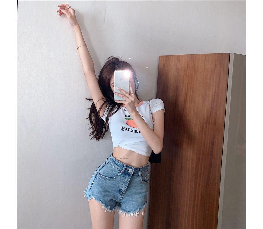High Waist Fray Denim Hot Pants Product Image