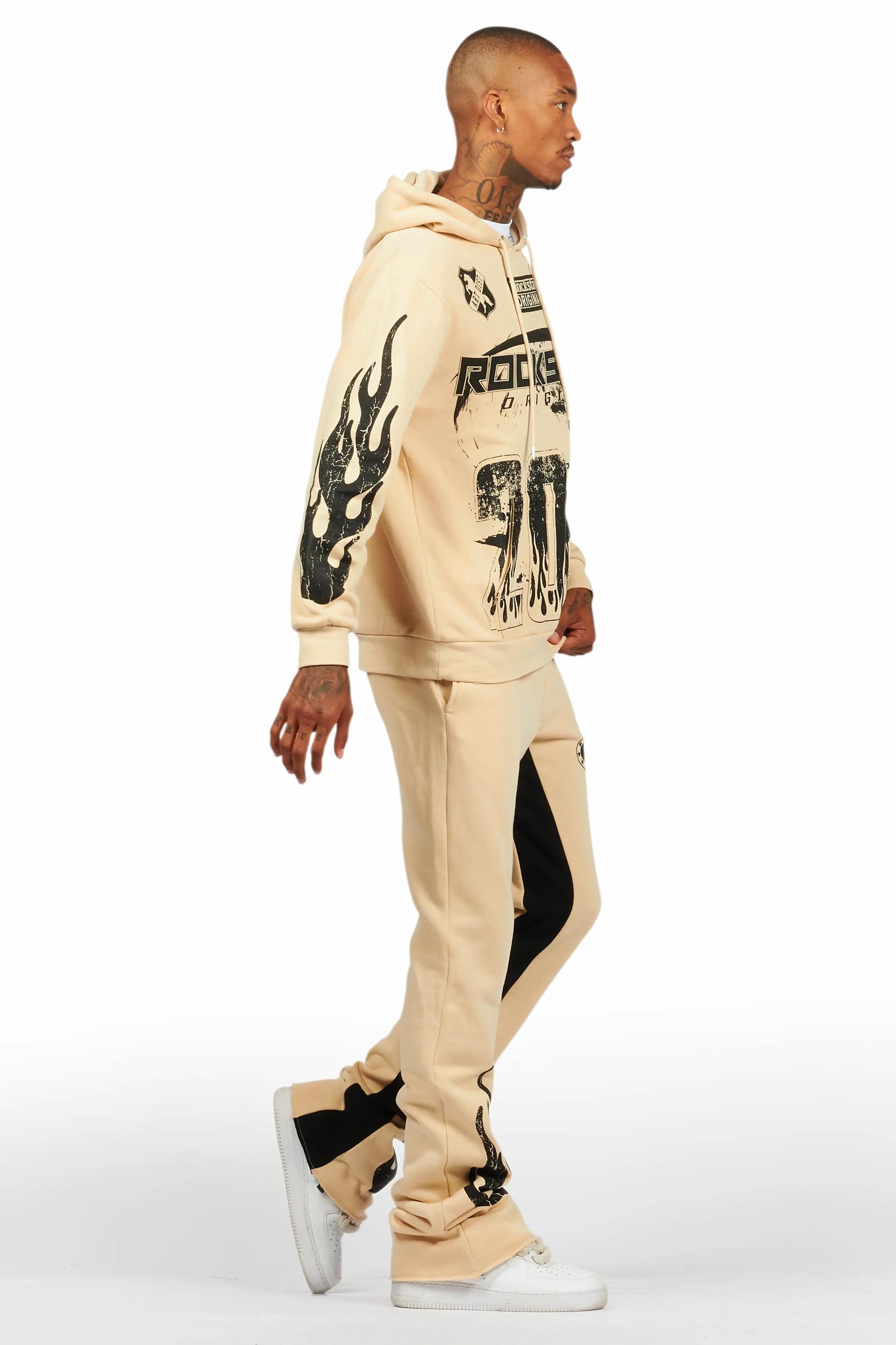 Amos Beige Hoodie/Baggy Track Pant Set Male Product Image
