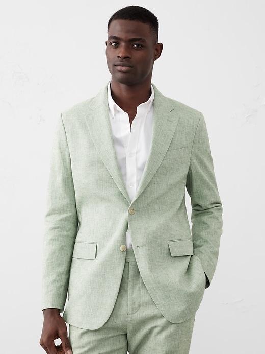 Tailored-Fit Linen-Blend Herringbone Suit Jacket Product Image