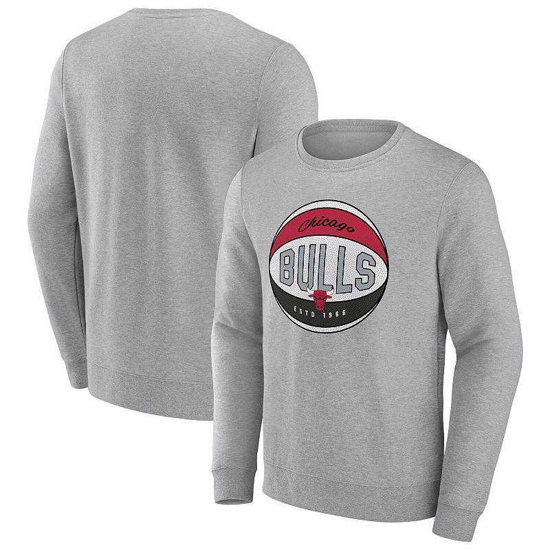 Men's Fanatics Branded Heathered Gray Chicago Bulls True Classics Vint Pullover Sweatshirt,  Product Image