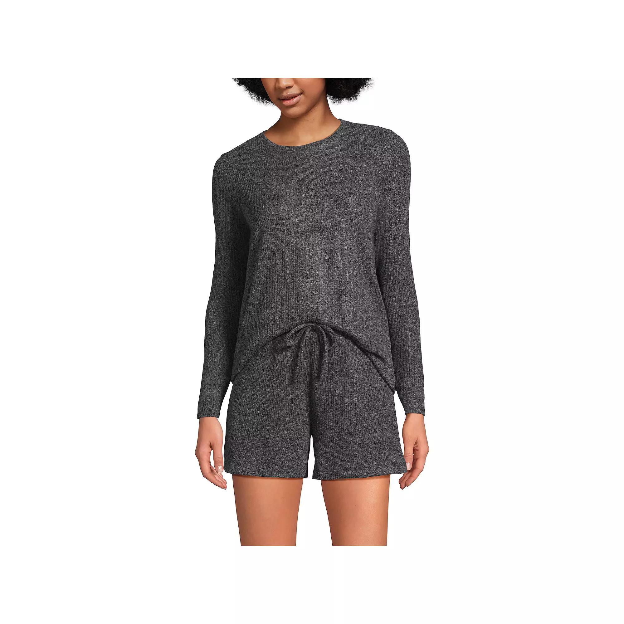 Women's Lands' End 2-pc. Cozy Brushed Rib Pajama Top & Pajama Shorts Set,  Product Image