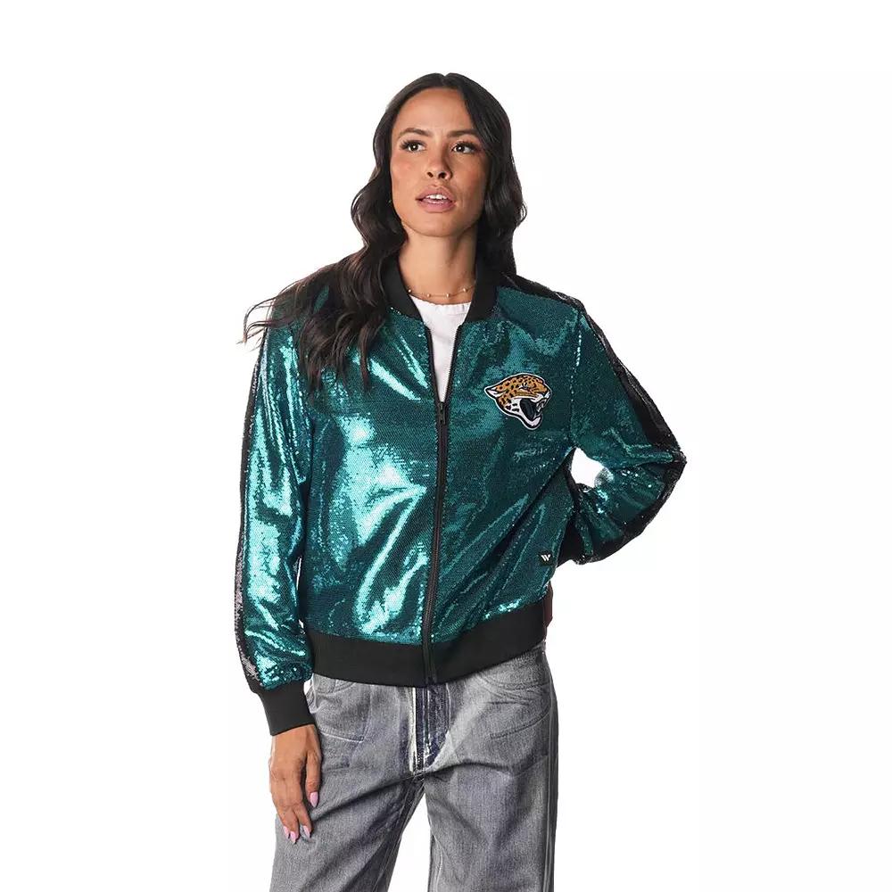 Women's The Wild Collective  Teal Jacksonville Jaguars Sequin Full-Zip Bomber Jacket, Size: XL, Blue Product Image
