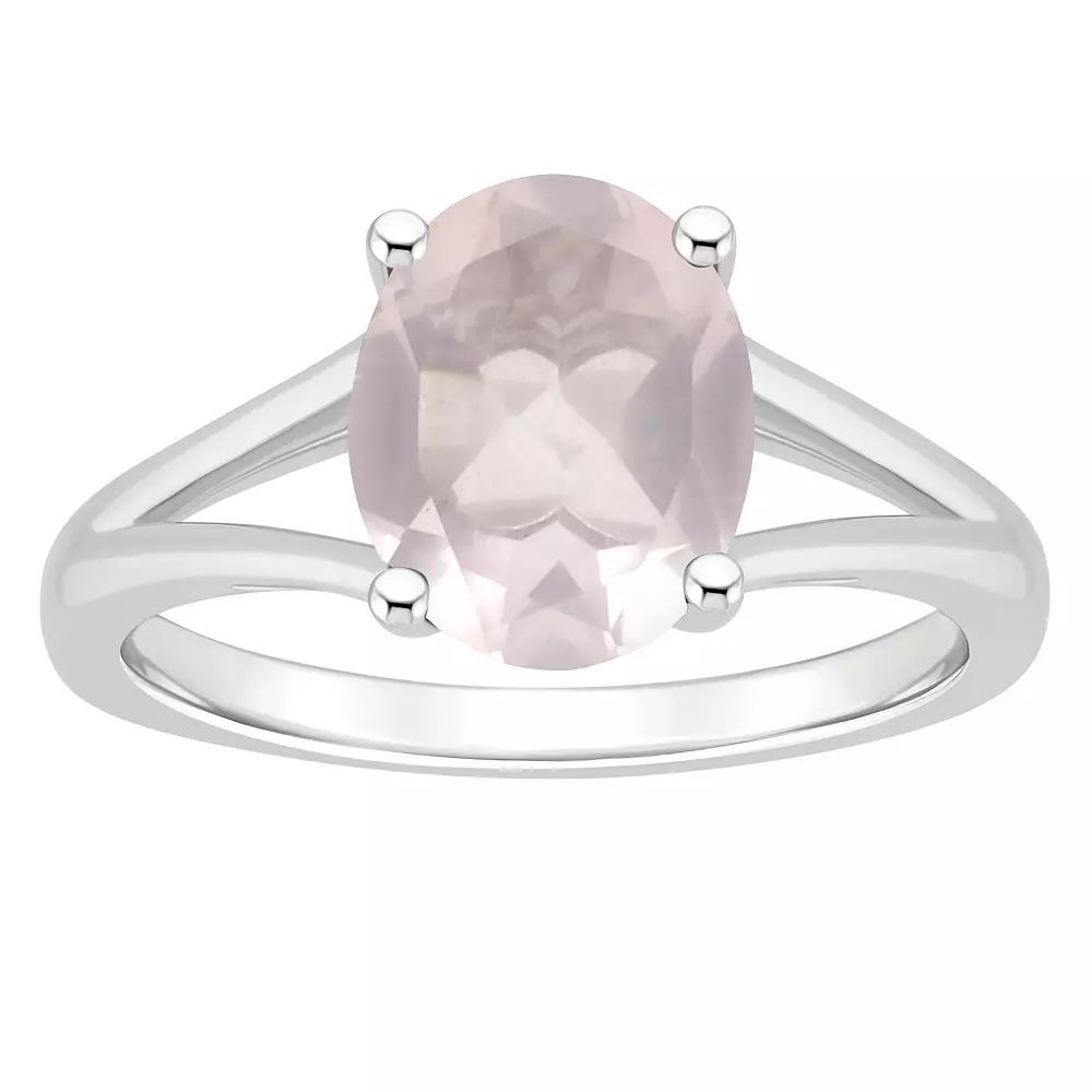 Alyson Layne Sterling Silver 10 mm x 8 mm Oval Gemstone Split Shank Solitaire Ring, Women's, Size: 9, Pink Quartz Product Image