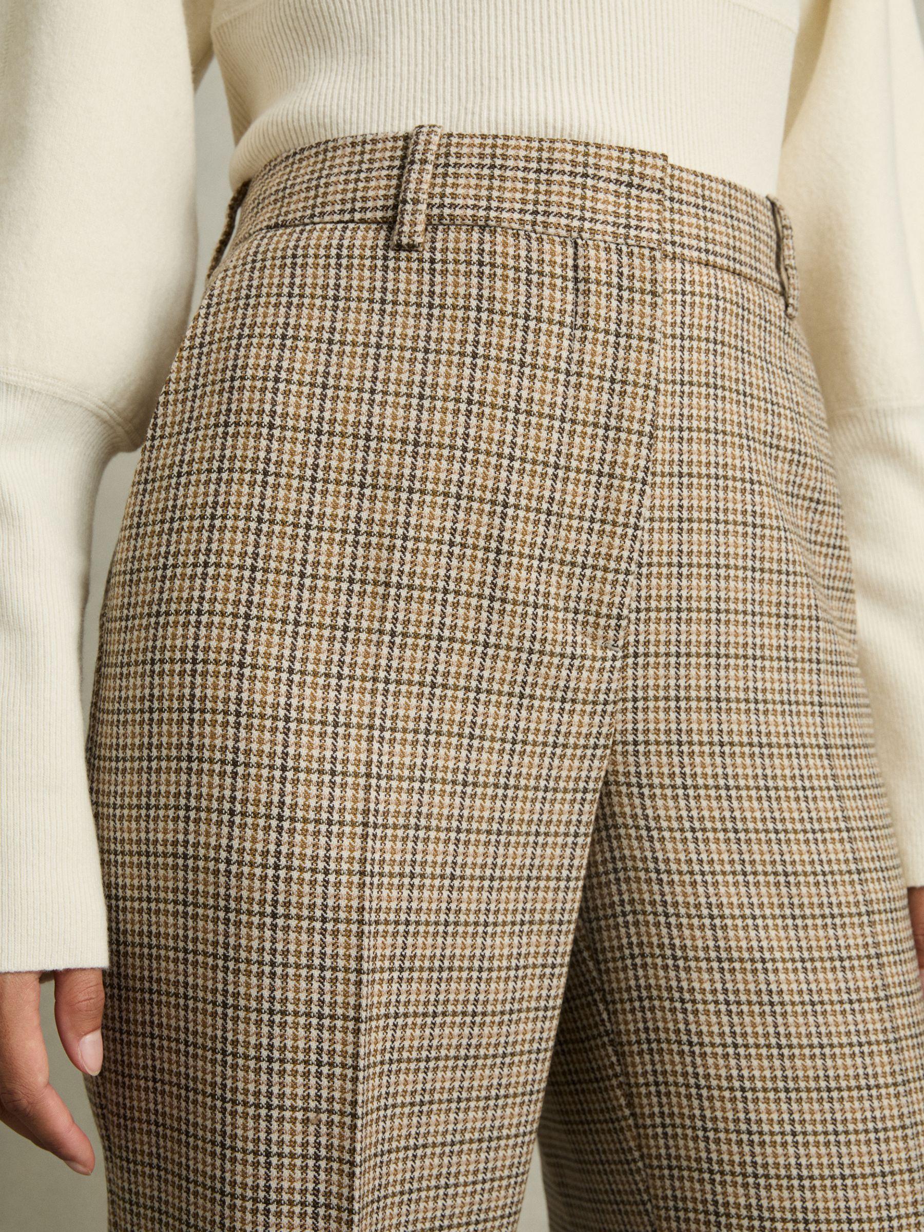 Petite Wool Wide-Leg Houndstooth-Check Trousers in Brown Check Product Image