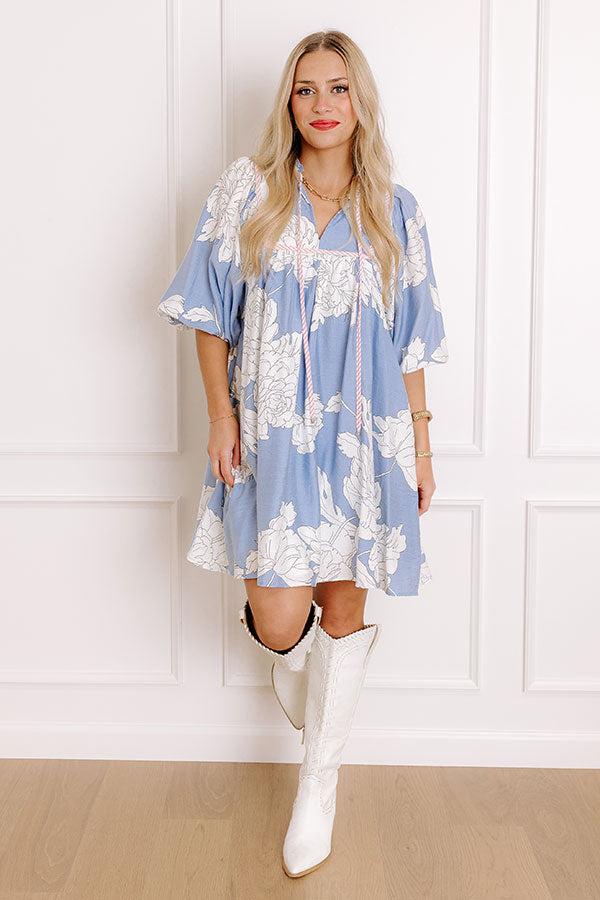 Vineyard Stroll Floral Mini Dress in Sky Blue Product Image