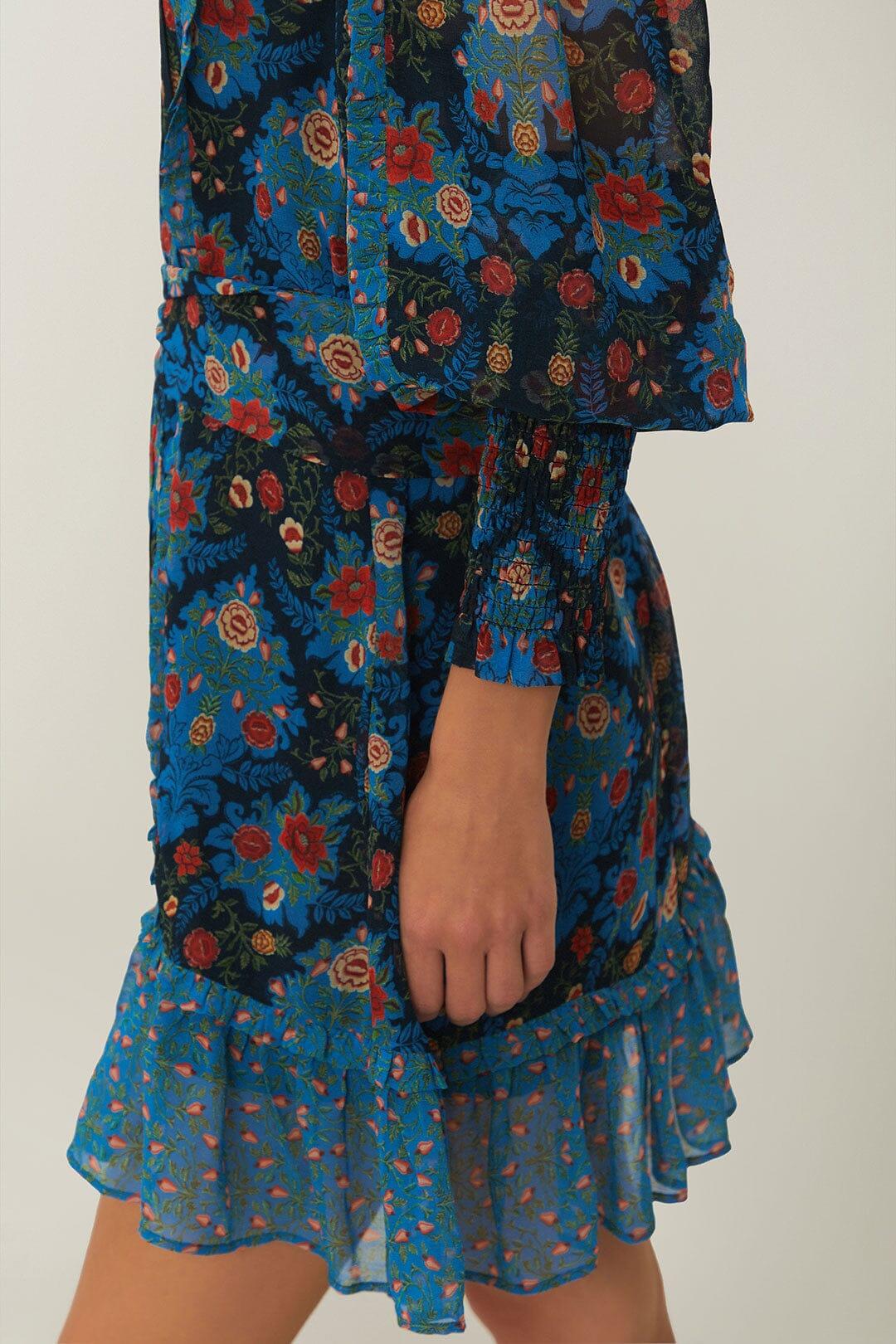 Blue Arabesque Floral High Neck Mini Dress Product Image