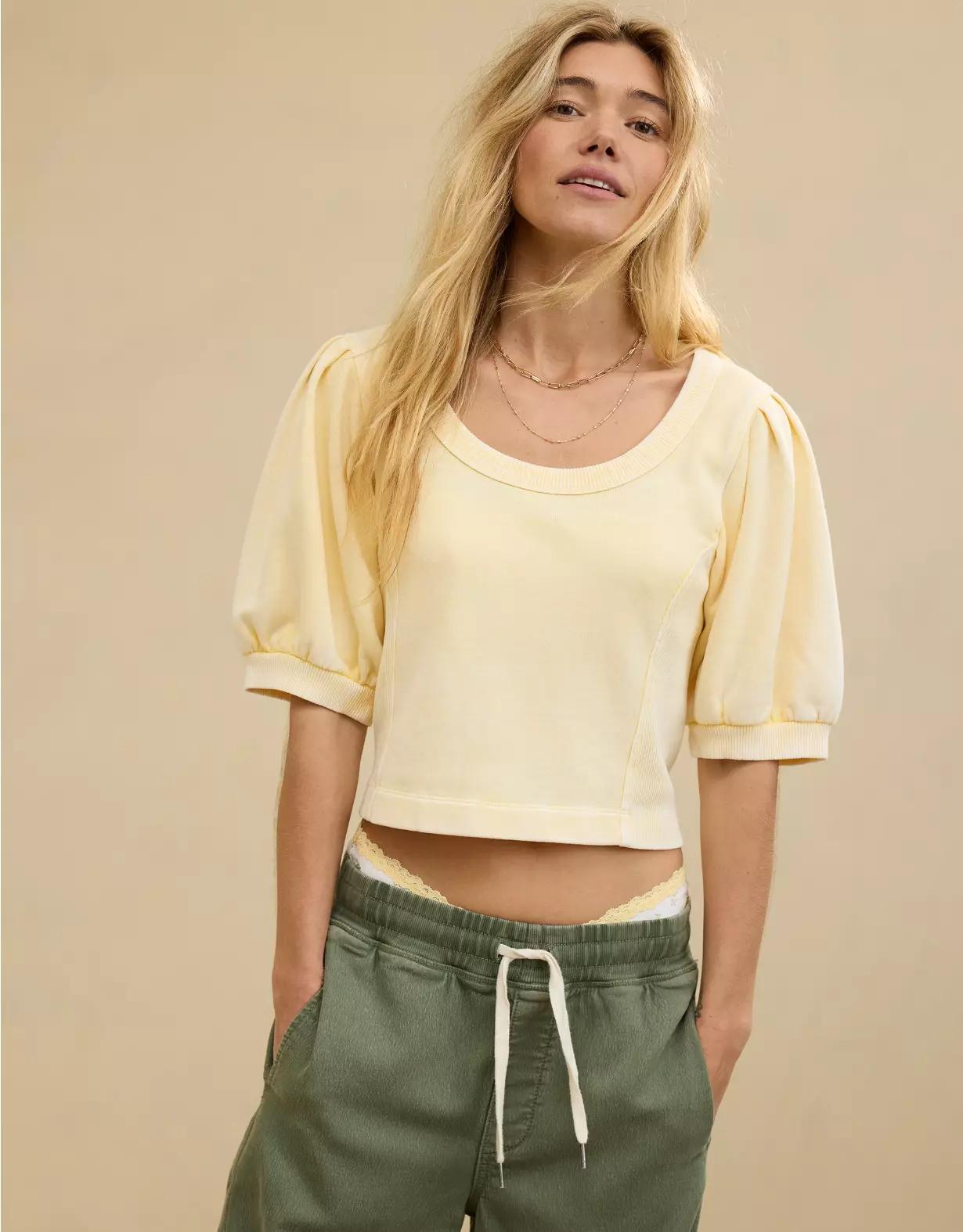 Aerie Seams Right Short Sleeve Sweatshirt Product Image