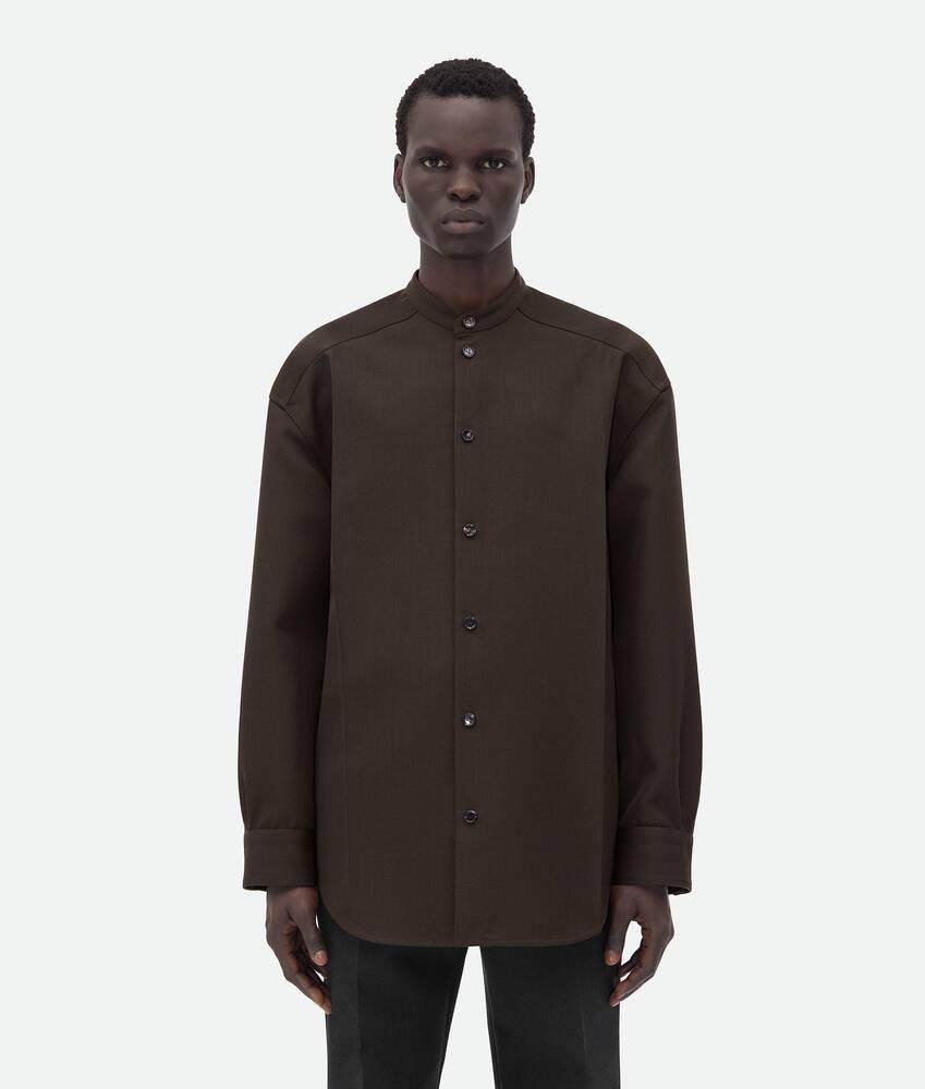 Men's Soft Wool Twill Shirt in Brown melange Product Image