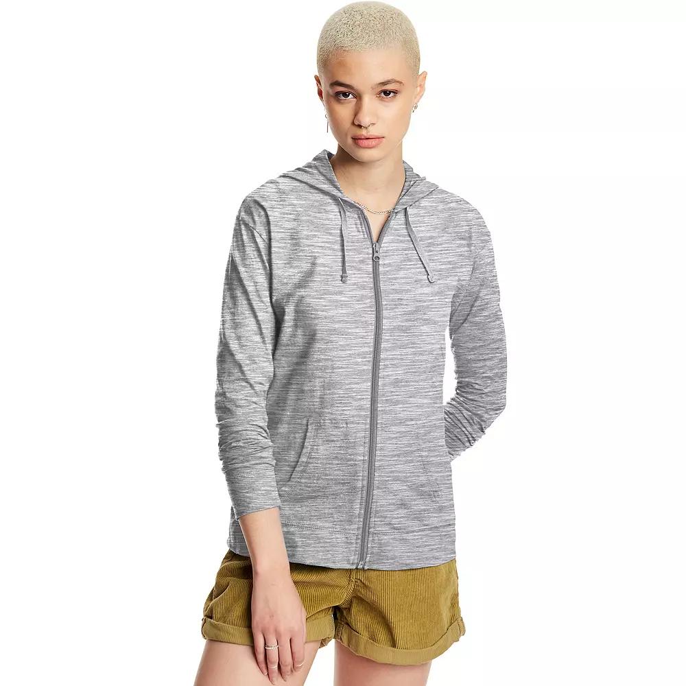 Womens Hanes Slub Jersey Full Zip Hooded Sweatshirt Dada Gray Grey Product Image